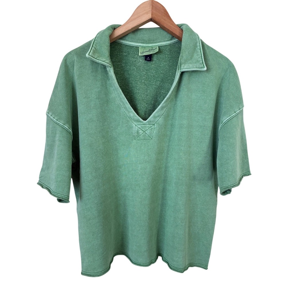 Universal Thread Green Short Sleeve Polo Sweatshirt V-Neck Cotton French Terry M